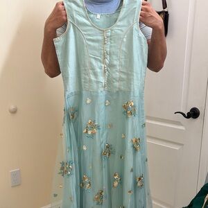 Floral Embroidered Dress - Mint Green